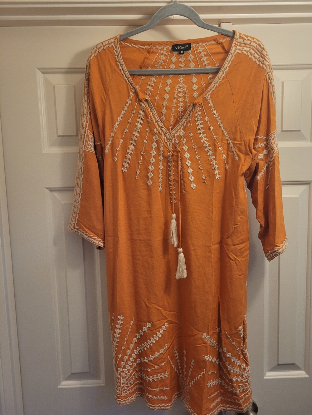 Tularosa Orange Embroidered Tassel Peasant Dress